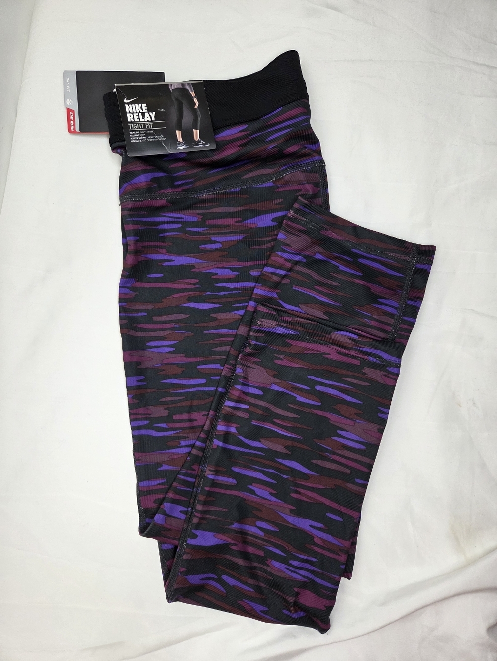 NWT Nike size M Relay- Dri-FIT Black & Multicolor Running Tights - Picture 1 of 11